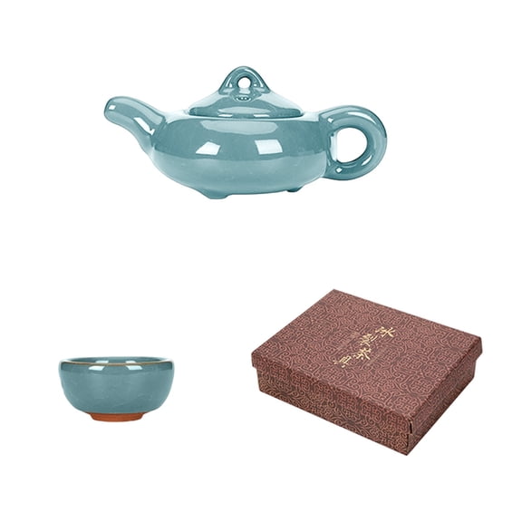 Nmdmisc Ice Crackle Glaze Tea Set Gift Box Set Complete Set Of Ceramic Teapot A Pot Six Cups,Light Blue