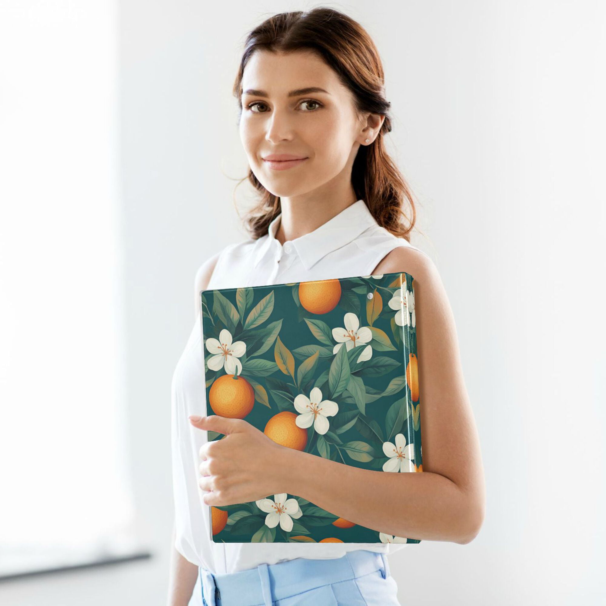 FORMRS 3 Ring Binder with Pockets 1.5" D-Rings Clip Board 200 Sheets Capacity, Floral Orange Pattern
