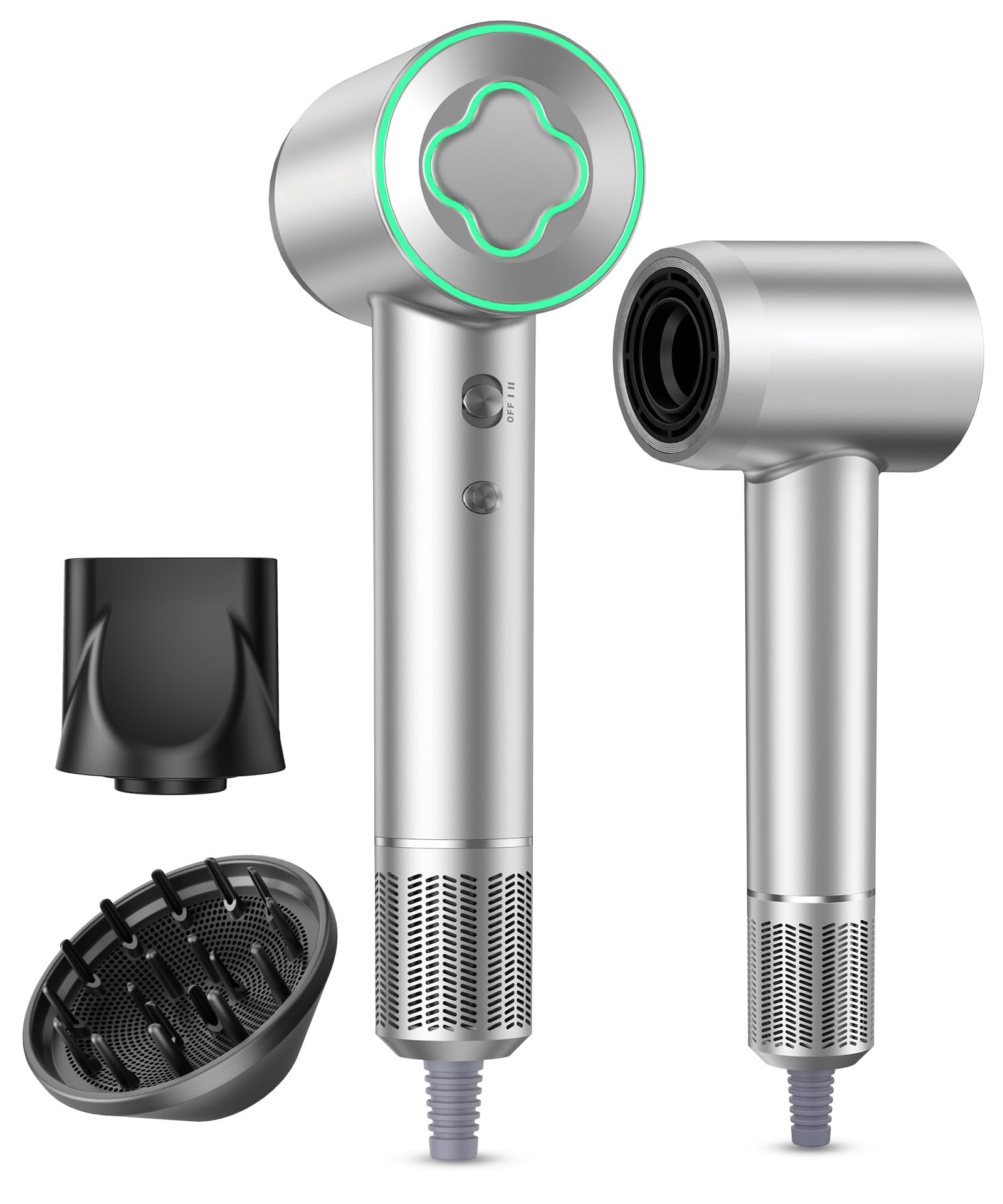 Fast Drying Hair Dryer ,150000 RPM High-Speed  Blow Dryer,Low Noise Auto Temperature Control ,Come with Diffuser and Smooth Nozzle(Gray)