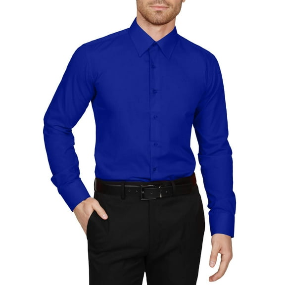 J. METHOD Men's Dress Shirt – Classic Long Sleeve Slim Fit Button Down Solid Color Top S-5XL NEMT104 Royal Blue M 32/33
