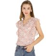 thumbnail image 1 of Unique Bargains Blouse à Volants pour Femmes Florale Décontractée Col en V Manches Courtes, 1 of 6