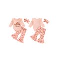 thumbnail image 2 of Baby Toddler Girls Thanksgiving Outfits 0 3 6 12 18 Months Letter Print Long Sleeves Romper and Elastic Pie Print Flared Pants Headband Clothing Set, 2 of 9