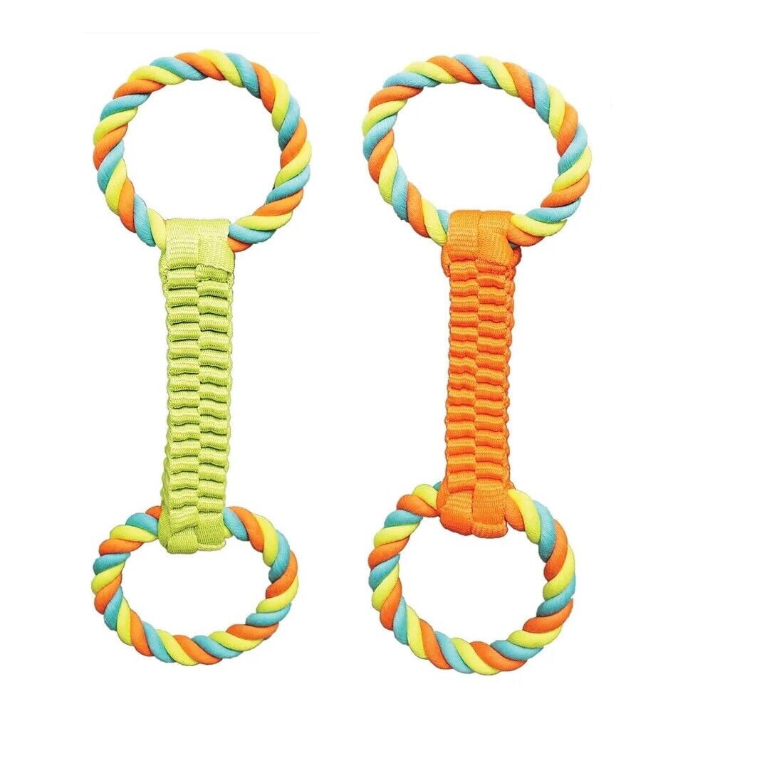 16 Inch Double Loop Rope Handle Ballistic Weave Dog Interactive Tug Toy Figure 8 (Orange)
