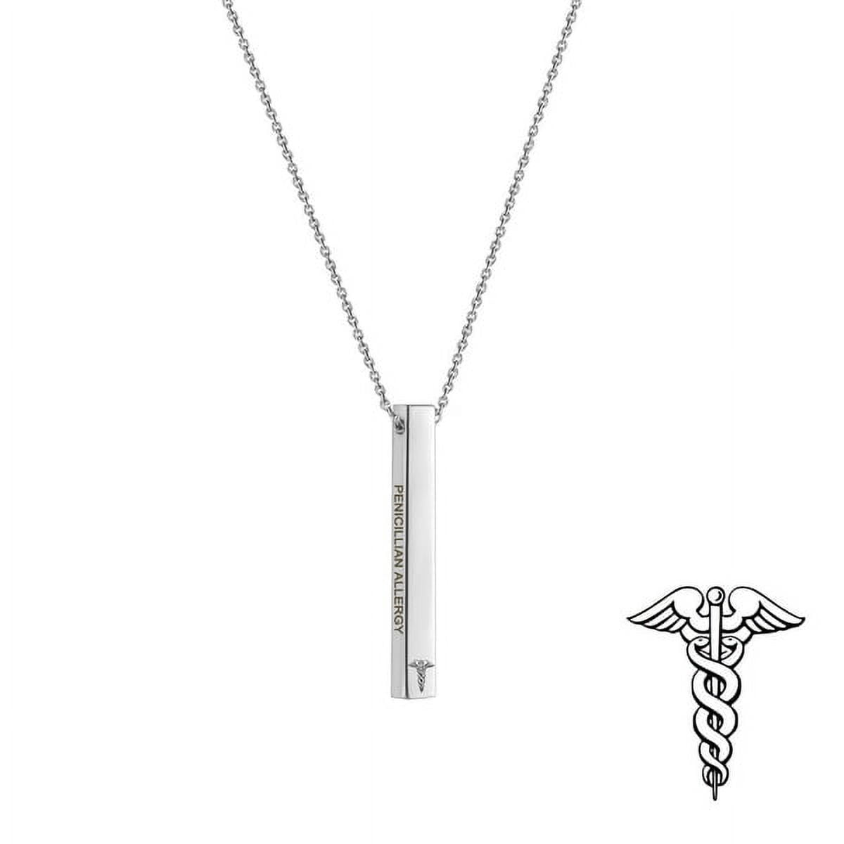 Personalized Stainless Steel Identification Rose Gold Medical Alert ID Necklace Engravable 4-Sided Bar Critical Information Jewelry Free Gift Box Ship Next Day