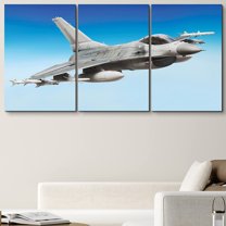 PixonSign Canvas Print Wall Art Set Fighter Jet in Duotone Blue Sky Airplanes Sky Photography Realism Industrial Scenic Dramatic Multicolor Ultra for Living Room, Bedroom, Office - 16"x24"x3