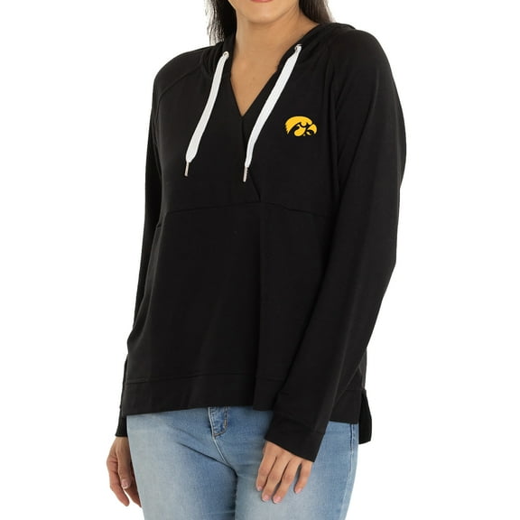 Women's Black Iowa Hawkeyes Christine Cross Front Tri-Blend Pullover Hoodie
