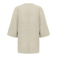 thumbnail image 5 of JINMGG Fall Tops for Women Women's Fashion Solid Color Tops Long Sleeved Loose Cotton and Linen Loose Shirt Blouse V-Neck Casual Tops Beige L, 5 of 6