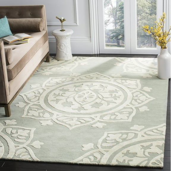 SAFAVIEH Bella Gabriel Medallion Geometric Wool Area Rug, Grey/Ivory, 6' x 9'