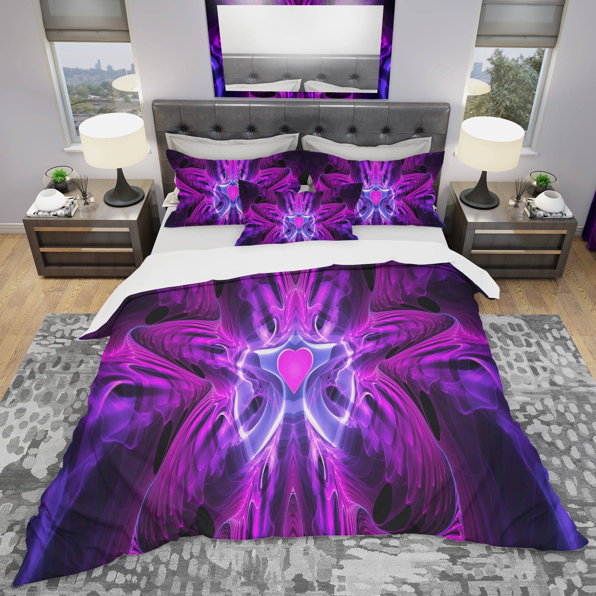 Designart 'Heart At The Center Purple Abstract' Modern & Contemporary Duvet Cover Set