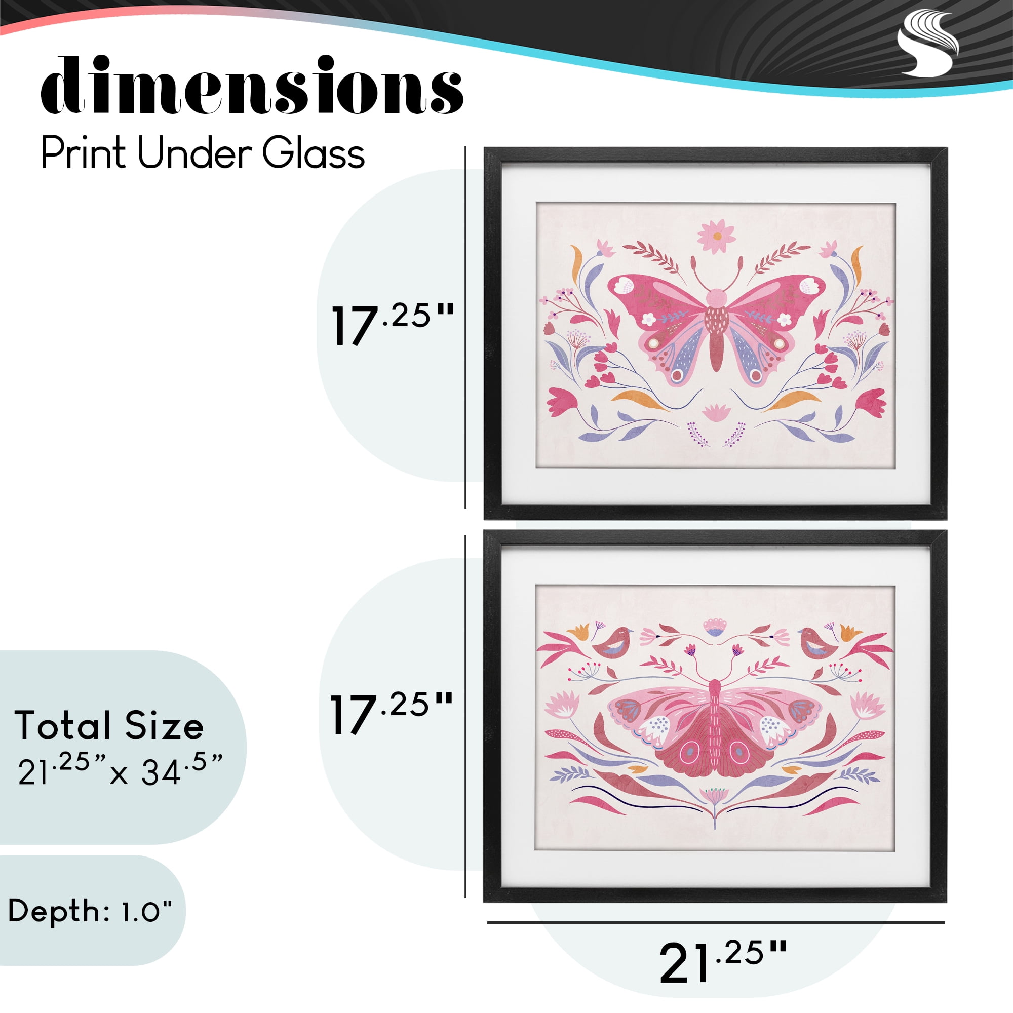 Stupell Industries Boho Folk Butterflies 2 Piece Black Framed Print Under Glass Set, design by Kim Allen