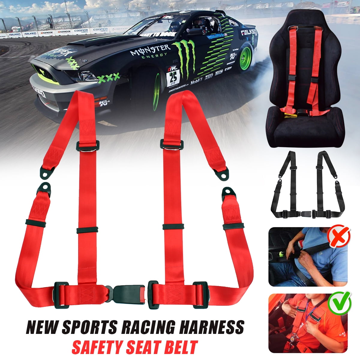 Sport Racing Harness Car Seat Belt Seatbelt 4Point Fixing Quick Release