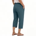 thumbnail image 4 of Women Summer Capri Pants Trousers Pants Elastic Waist Wide Leg Casual Loose Fit Dressy Pants Navy, 4 of 5