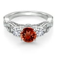 thumbnail image 2 of Gem Stone King 925 Sterling Silver Red Garnet White Created Sapphire and White Moissanite Engagement Ring for Women (1.53 Cttw, Gemstone January Birthstone, Round 6MM and 3MM, Size 5), 2 of 4