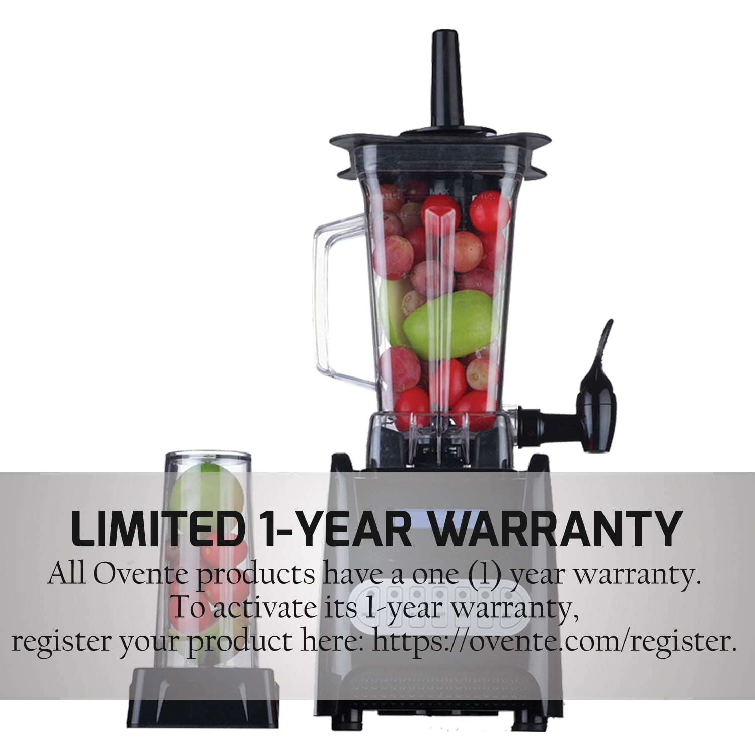 OVENTE Kitchen Countertop Blender with Dispenser Stainless Steel Blade & 1.5L BPA-Free Portable Easy Clean Jar, 1000 Watt Base Powered Electric Mixer for Smoothie Protein Shakes, Black BLH1000B