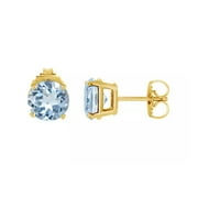 PJ JEWELRY 10k Yellow Gold Plated 1 Ct Round Created Aquamarine Sapphire Stud Earrings