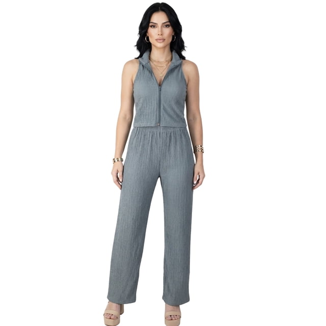 Conjunto Mujer 2 Piezas Tipo Jumpsuit, Blusa Sin Mangas y Pantalón Cómodo, Casual Chic para Mujer