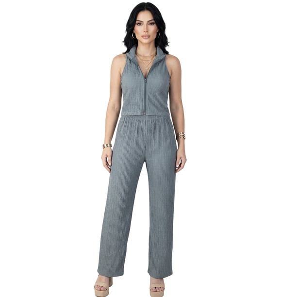 Conjunto Mujer 2 Piezas Tipo Jumpsuit, Blusa Sin Mangas y Pantalón Cómodo, Casual Chic para Mujer