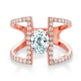 thumbnail image 2 of Gem Stone King 1.86 Ct Oval Sky Blue Aquamarine 18K Rose Gold Plated Silver Ring (Size 7), 2 of 3