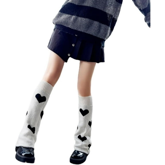 CoCozhu Women's Star Print Knitted Reversible Leg Warmer Y2K Socks Fashion Knit Leg Warmers Long Leg Socks Cute