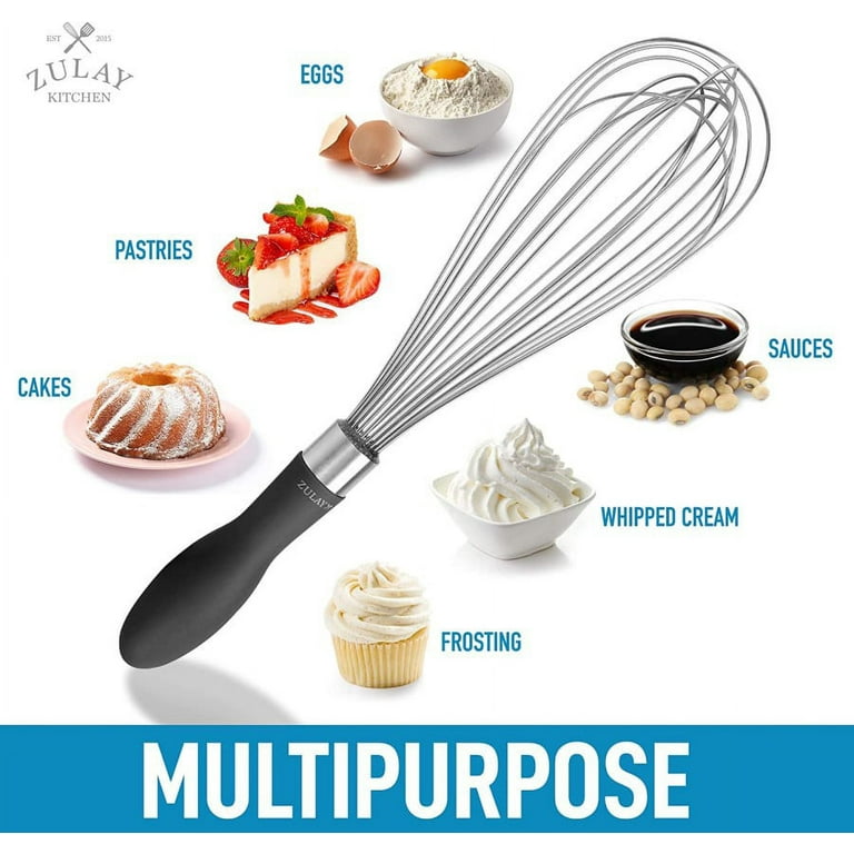 Zulay Kitchen Balloon Stainless Steel Whisk with Soft Silicone Handle (12 inch) - Black
