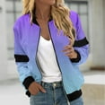 thumbnail image 2 of Feancey Bomber Jackets for Women Lightweight Zip up Windbreaker Jacket Dressy Trendy Gradient Printed Flight Jackets Thin Coat with Pockets Blue XL, 2 of 6