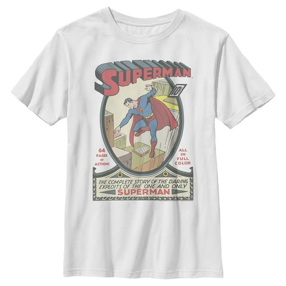Boy's Superman Vintage Daring Exploits Cover Graphic Tee White Large