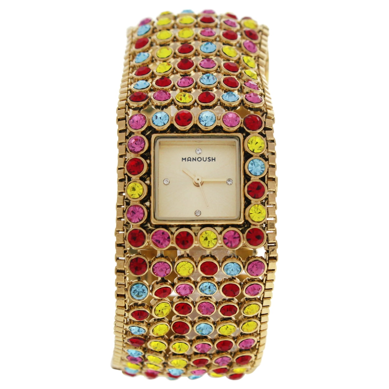 Women's Crystal Leather Cuff w/ Steel Chain Watch, Black