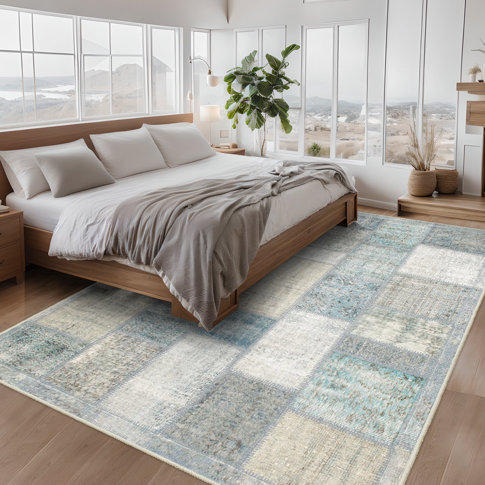 Cozylore 8'x10' Area Rugs for Living Room Modern Rug Soft Low Pile Non Slip Carpet Machine Washable Indoor Rug for Bedroom Dining Room, Blue
