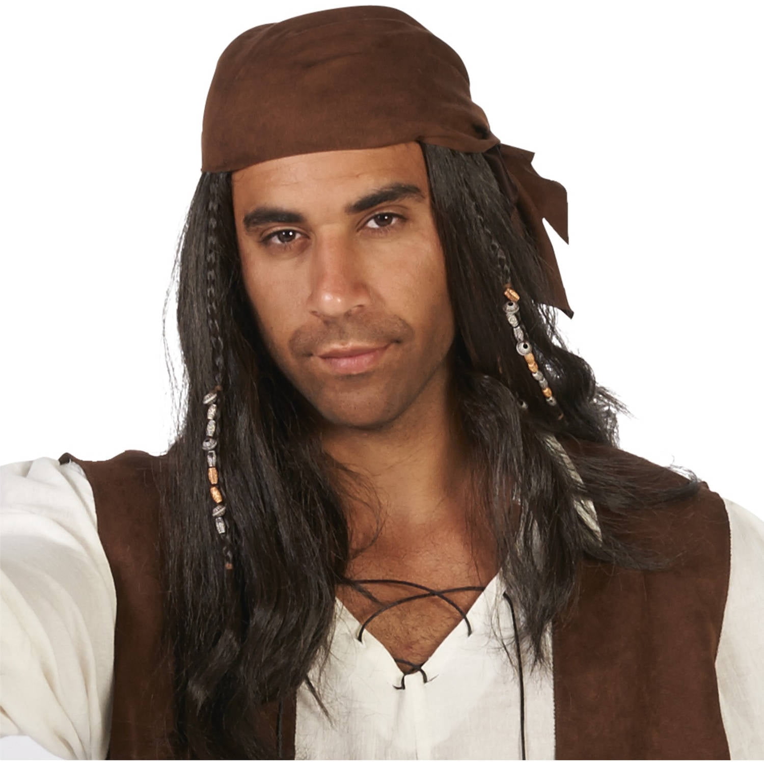 Brown Pirate Adult Wig Halloween Accessory With Beads 