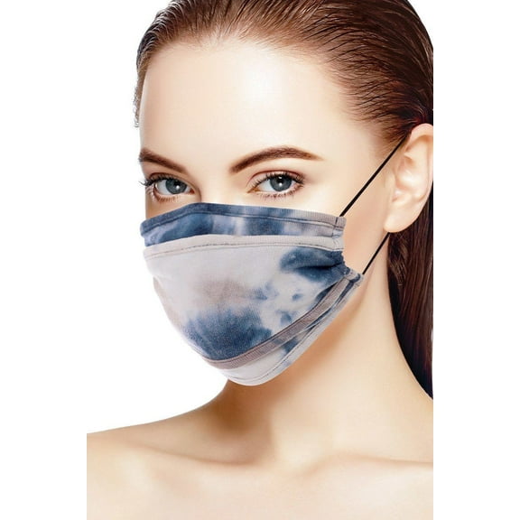 Tie Dye Trifold Reusable Face Mask Taupe/Navy