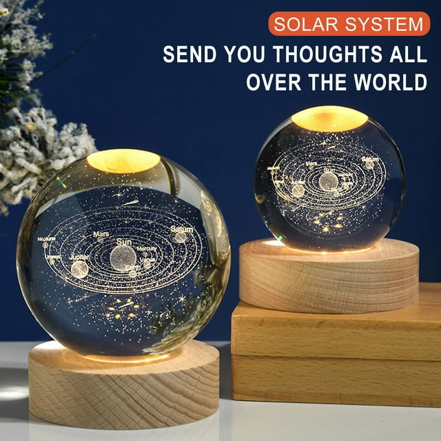 Luces de noche brillantes con forma de astronauta planetario de cristal, luces de noche con alimentación USB, luz de noche cálida/RGB, regalo para niños, lámpara de noche, lámpara de cristal