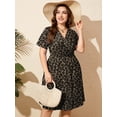 thumbnail image 2 of SHOWMALL Women's Plus Size Dress, Crossover Wrap V Neck Summer Dress with Pockets, Classic Leopard Brown 3X Elastic High Waist A-Line Casual Party Work Dress, 2 of 7