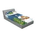 thumbnail image 2 of Ambesonne Christmas Fitted Sheet & Pillow Sham Set, Santa with Rudolf, Twin, Multicolor, 2 of 2