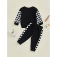 thumbnail image 6 of Jxzom Toddler Baby Boy Girl Fall Winter Outfit Mr. Steal Your Snacks Checkered Long Sleeve Crewneck Sweatshirt Tops Elastic Waist Pants 2Pcs Clothes Set, 6 of 9