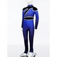 thumbnail image 3 of TiaoBug Girls Full Body Unitard Long Sleeve Gymnastics Leotard Rhinestones Patchwork Ballet Dance Costume Blue 12, 3 of 7