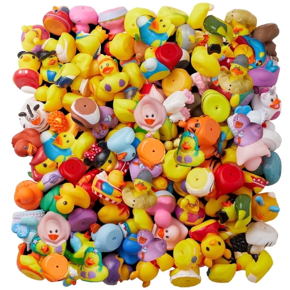 ValenLyra 100 pack Rubber Ducks for Jeeps Ducking - 2" Bulk Floaters, Safe 3  Kids/Baby Bath Toys with Bag, Assorted Styles, Party Favors/Birthdays (100 Varieties)