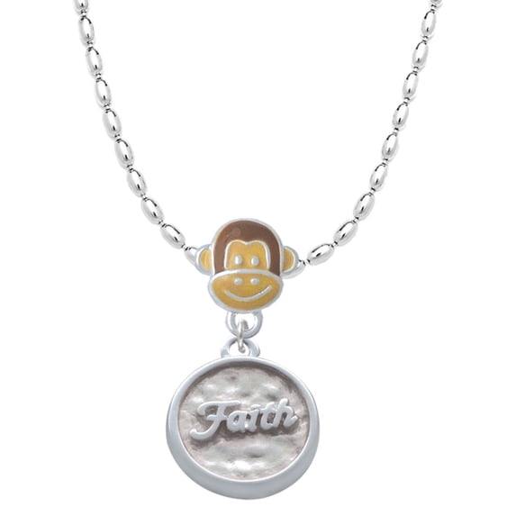 Delight Jewelry Silvertone Faith - Round Seal Mia Monkey Charm Necklace