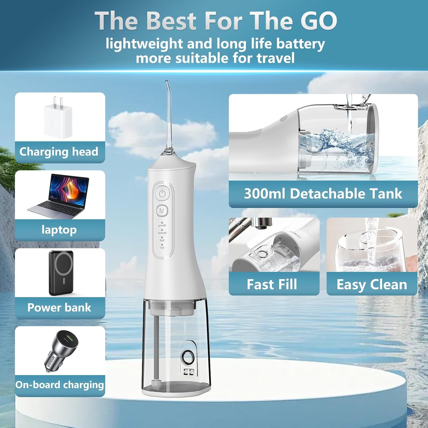 Water Flosser for Teeth Cordless: 260ML Portable Oral Irrigator with DIY Strength for Daily Oral and Braces Care, 4 Modes & 5 Jet Tips, 40-Day Battery, IPX7 Waterproof Dental Flosser for Home Travel