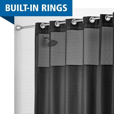 Mainstays Easy Hang Gemma Fabric Shower Curtain with Built-in Rings, 70" x 74", Black