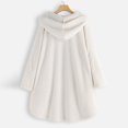 thumbnail image 3 of Women Fleece Irregular Long Sleeve Button Pocket Hooded Coat, 3 of 6