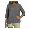thumbnail image 2 of Womens Linen Tops Summer Casual 3/4 Sleeve Crewneck Shirts Solid Color Loose Comfy Tops Basic T Shirts Gray M, 2 of 6