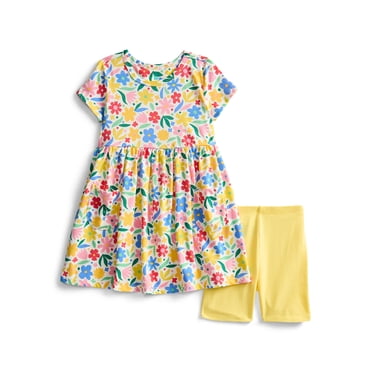Wonder Nation Toddler Girls Printed Dress and Bike Shorts Outfit Set, 2-Piece, Sizes 18M-5T
