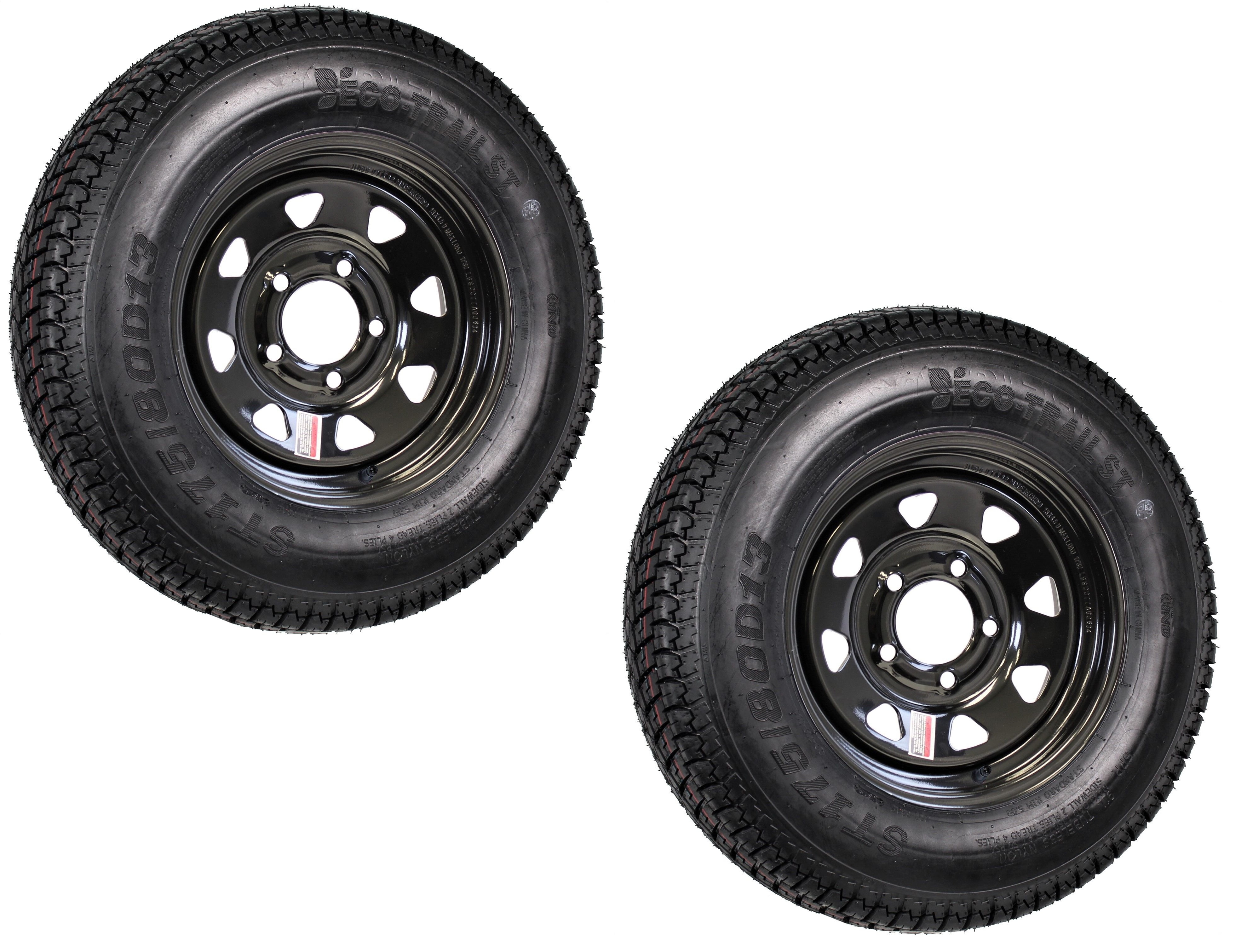 2Pk Trailer Tire On Rim Radial ST175/80R13 175/80 LRC 54.5 Black