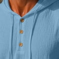 thumbnail image 4 of Hoodie Long Sleeve Shirts for Men Cotton Linen Solid Color Buttons Drawstring Casual Top Summer Vintage Fashion Comfort Loose Pullover Shirt, 4 of 9