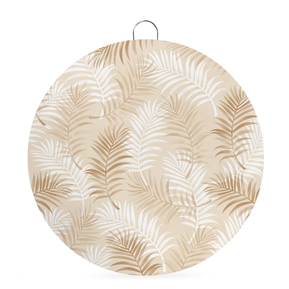 Welcome Sign for Front Door, Brown Botanical Round Metal Wall Art Wreaths, Summer Palm Leaves Foliage Tropical Outdoor Indoor Wall Hanging Sign for Porch Decor Housewarming Gifts 5.9 Inch