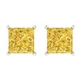 thumbnail image 3 of 4 Ct Princess Cut Studs Yellow Natural Citrine 18K White Solid Solid Gold Everyday Dainty Earrings Push Back, 3 of 7