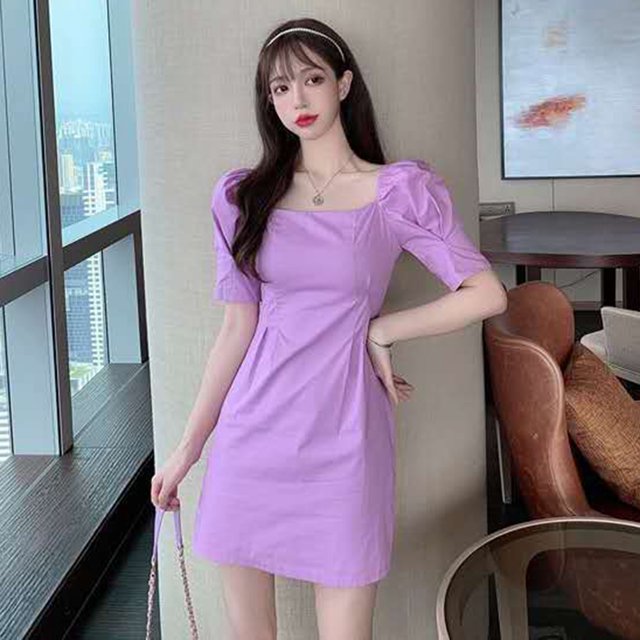 Vestidos sólidos de manga corta de burbuja francesa Mujer Ropa de dama para citas casuales Ehuebsd Para estrenar