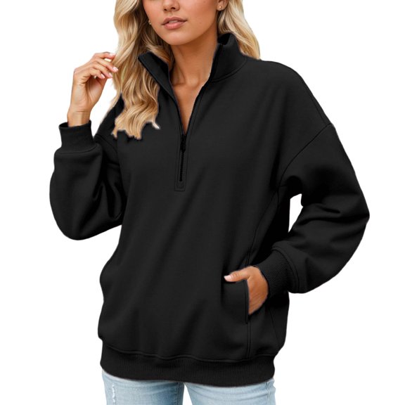 SGMVNU Womens Half Zip Oversized Sweatshirts Hoodies 2025 Fashion Long Sleeve Pullover Tops Streetwear Fall Outfits with Pocket(Black, XL)