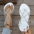 thumbnail image 2 of White Womens Sandals Flat Soft Sole Rhinestone Casual Outerwear Versatile Plus Size Round Toe Open Toe Thong Comfortable Elastic Back Lightweight Flexible Footwear Pu Material Shoe Box Not, 2 of 8