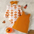 thumbnail image 4 of CAICJ98 Baby Halloween Outfit Girl Fall Winter Clothes Suspender Skirt Newborn Long Sleeve Ruffled Romper + Cute Pumpkin Dress + Headband Spring Outfits Orange,Size 9-12 Months, 4 of 7